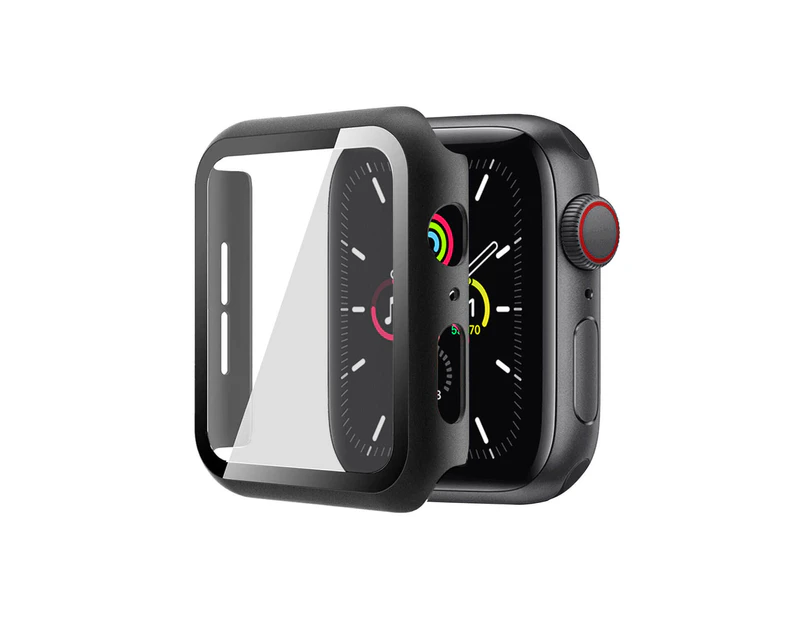 ZUSLAB Apple Watch Series 6 5 4 SE 40mm JX Hard PC Case with Tempered Glass Screen Protector - Black