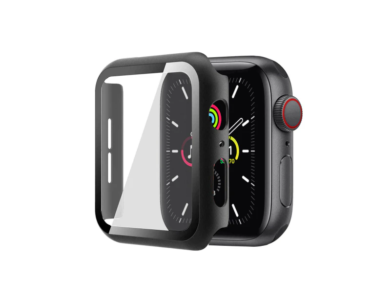 ZUSLAB Apple Watch Series 6 5 4 SE 44mm JX Hard PC Case with Tempered Glass Screen Protector - Black