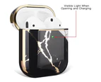 Airpods 1 2 Electroplated Case Cover TPU Design with Key Chain Option, Wireless Charging Support (Electroplated Black Marble | 1/2)