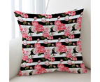 Black and White Stripes and Pinkish Roses Cushion