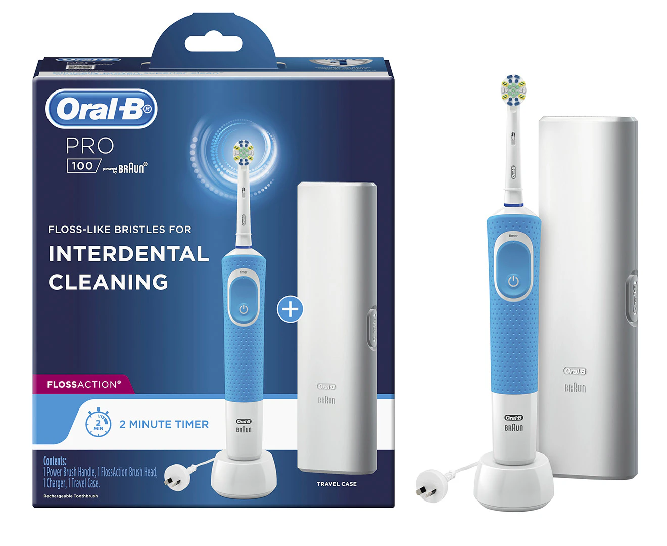 Oral B Electric Rechargeable Power Toothbrush Pro 100 Floss Action Dental Care