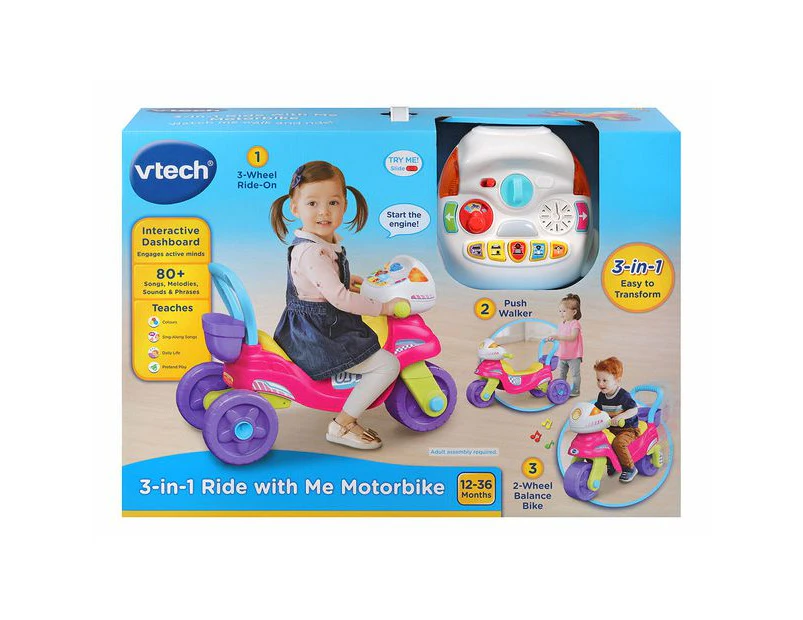 VTech 3-in-1 Ride with Me Motorbike - Pink - Pink