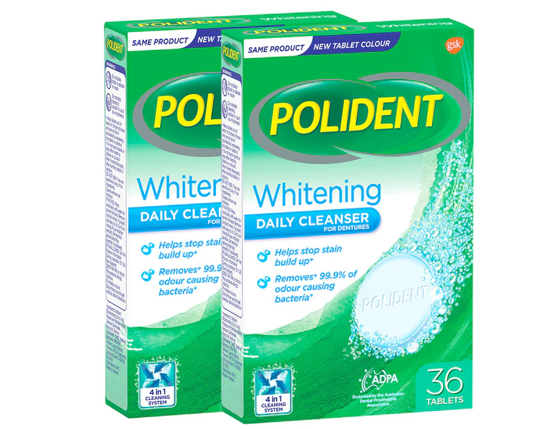 2 x Polident Whitening Daily Cleanser for Dentures 36 Tabs