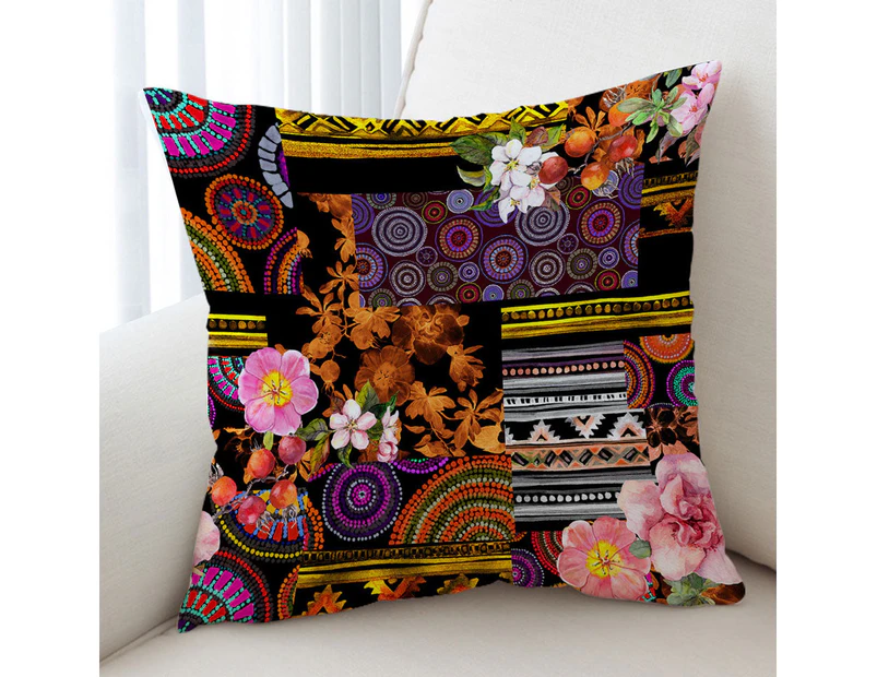 Mandalas and Flowers Dark Messy Design Cushion