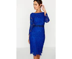 Paper Dolls Womens Blue Crochet Lace Bodycon Dress (Blue) - LM836