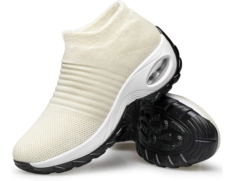 YHOON Women's Walking Shoes - Sock Sneakers Slip on Mesh Platform Air Cushion Athletic Shoes Work Nurse Comfortable