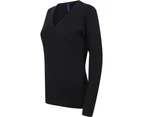Henbury Womens 12 Gauge Fine Knit V-Neck Jumper / Sweatshirt (Navy) - RW660