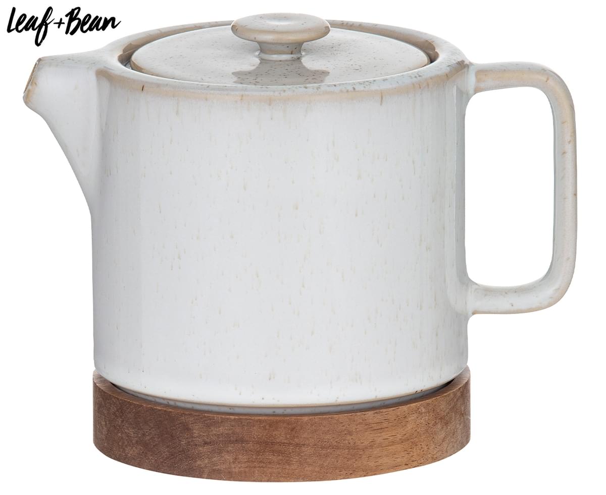 760ml White Leaf & Bean Soren Teapot with Infuser 760mL 16.5x7.5x12cm Natura 