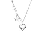 Stainless Steel Love Heart Chain Necklace - Silver