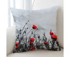 Red Poppies over Black and White Cushion