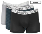 Calvin Klein Men's Microfibre Trunks 3-Pack - Black/Grey/Blue Stripes