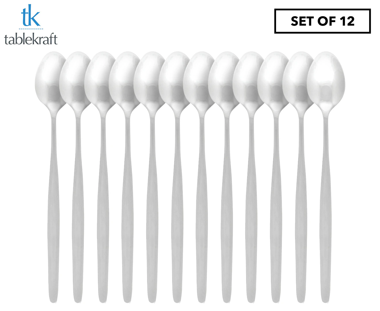 Set of 12 Tablekraft Atlantis Soda Spoons - Silver