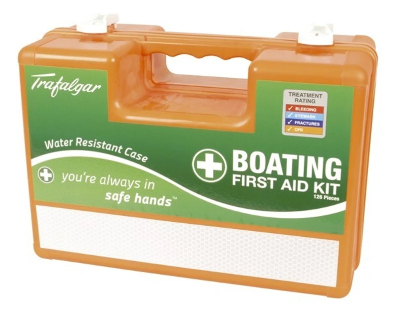 Trafalgar Boating First Aid Kit Water-Resistant Hard Plastic Case 316 Marine Grade Hinges