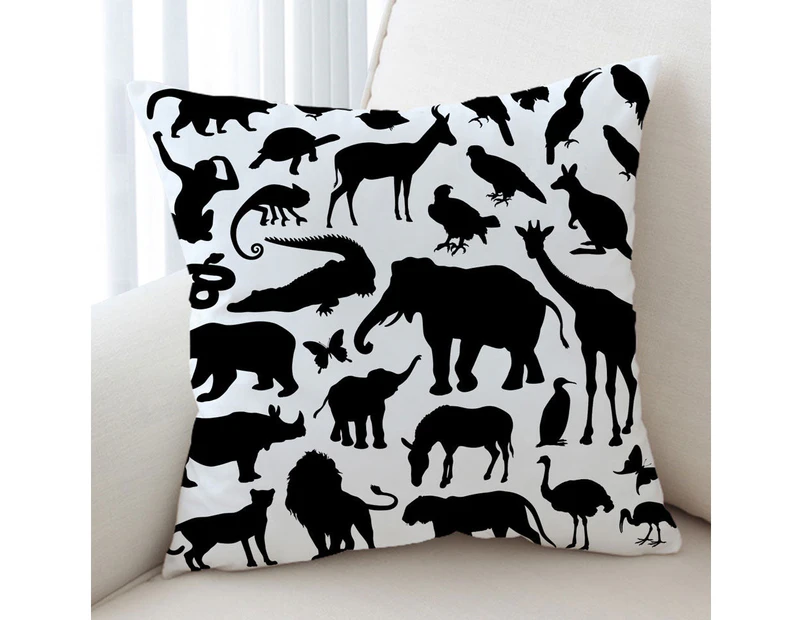 Black and White Animals Silhouettes Cushion