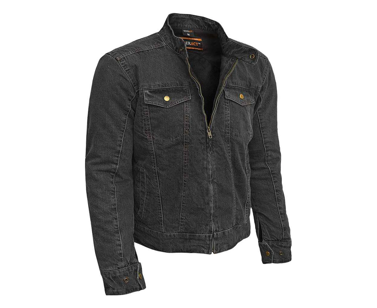 RIDERACT® Motorcycle Denim Jacket Road Rush Black Denim Jacket Reinforced With CE Armors Protective Gear