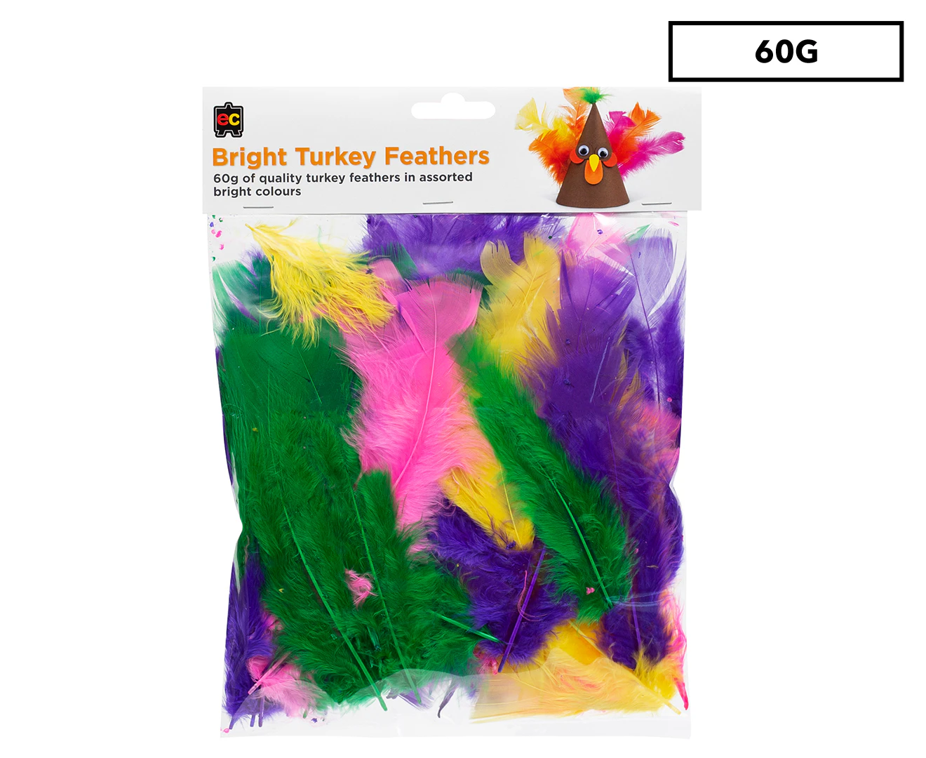 Educational Colours Bright Turkey Feathers 60g