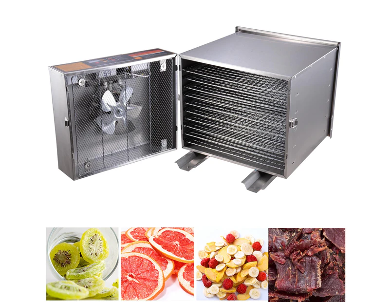 Yescom 1200W 10 Tray Food Dehydrator Stainless Steel Fruit Dryer Beef Jerky Maker Commercial