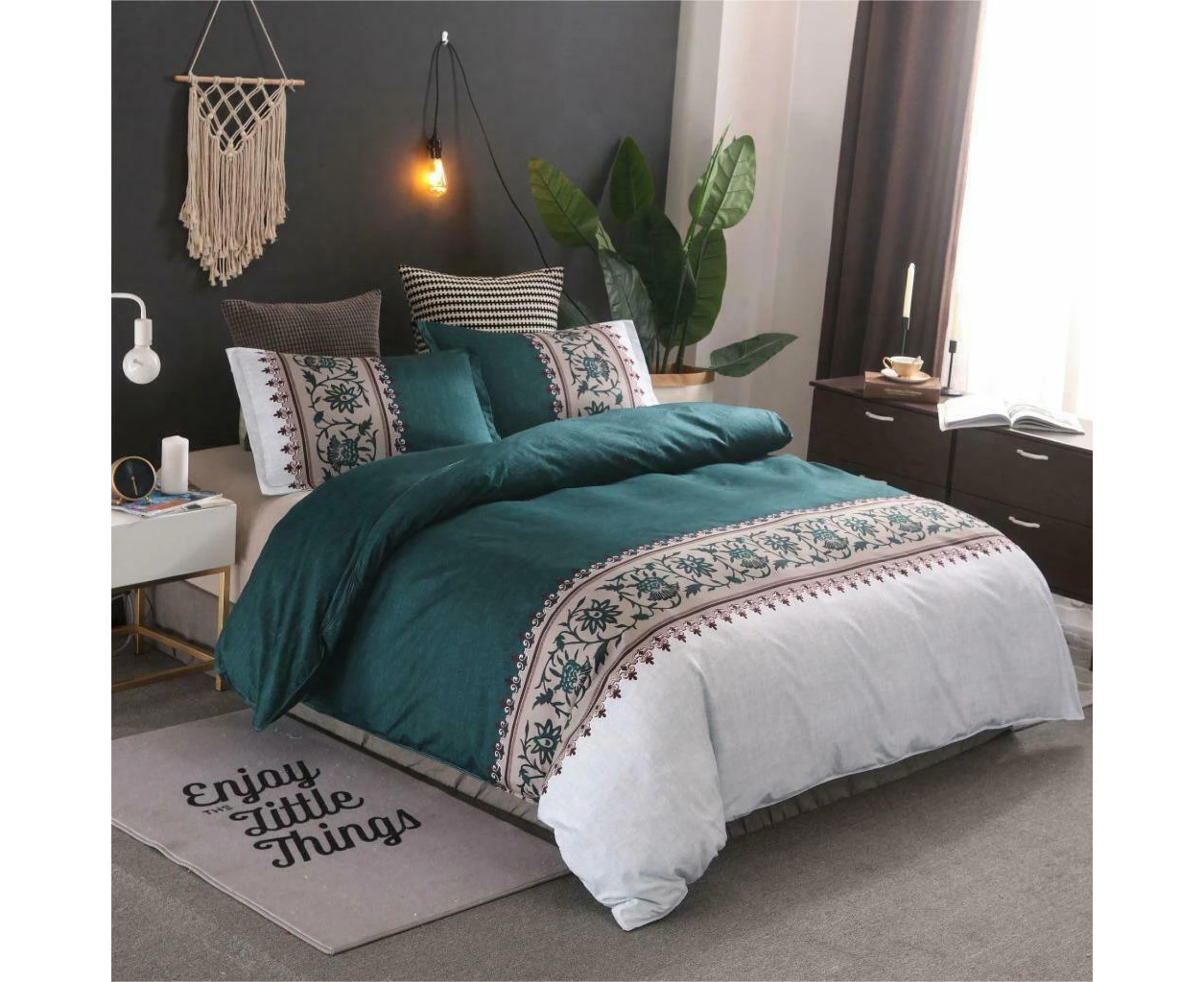 Bohemian Jade Design Soft Quilt Doona Duvet Cover Set