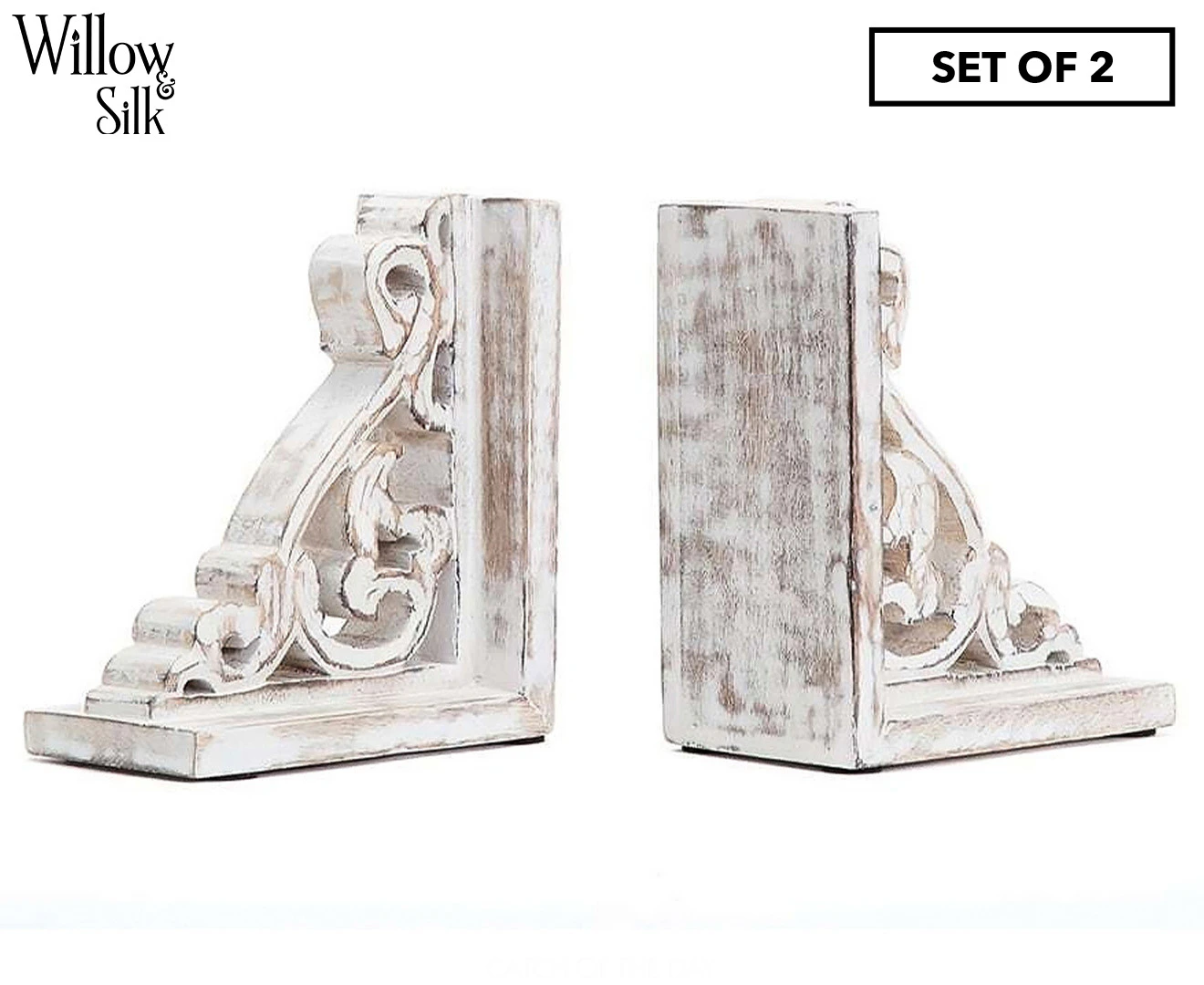 Willow & Silk 19.5cm French Provincial Bookend Set - Whitewash