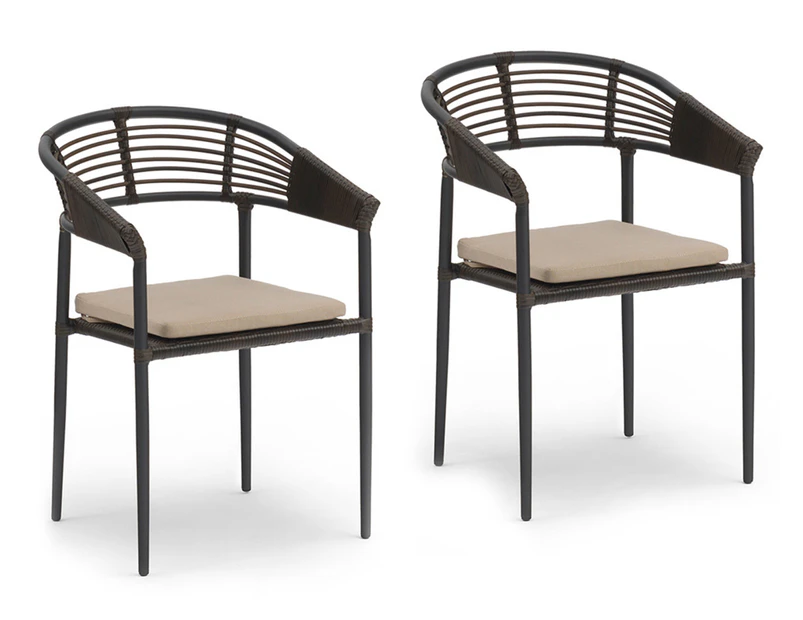 Set of 2 HelloFurniture Outdoor Patio Rattan Wicker Dining Chairs - Dark Brown