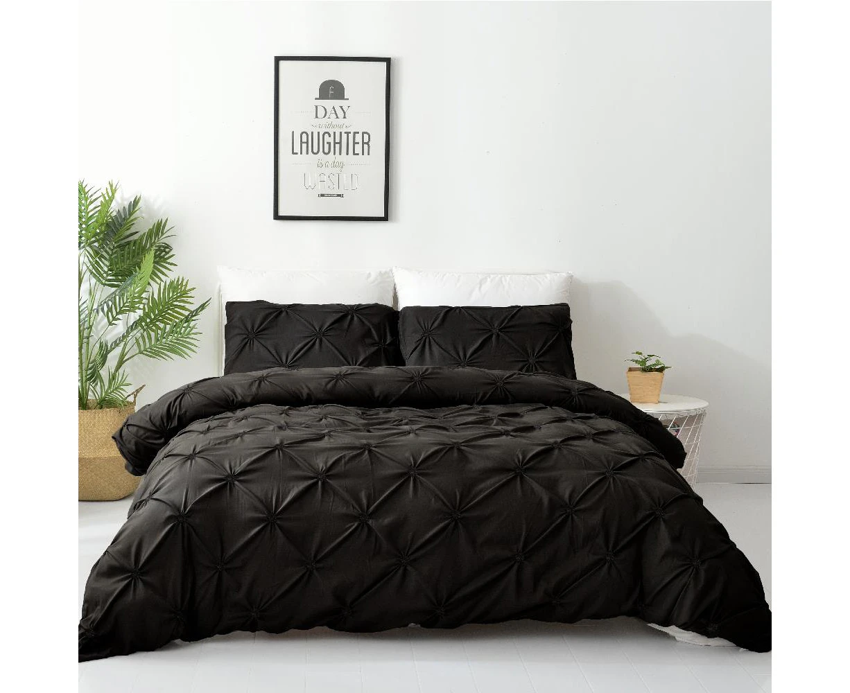 Diamond Embroidery Pintuck Quilt/Doona/Duvet Cover Set-Black