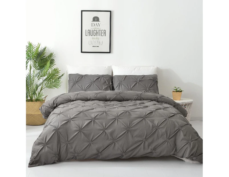 Diamond Embroidery Pintuck Quilt/Doona/Duvet Cover Set-Stone