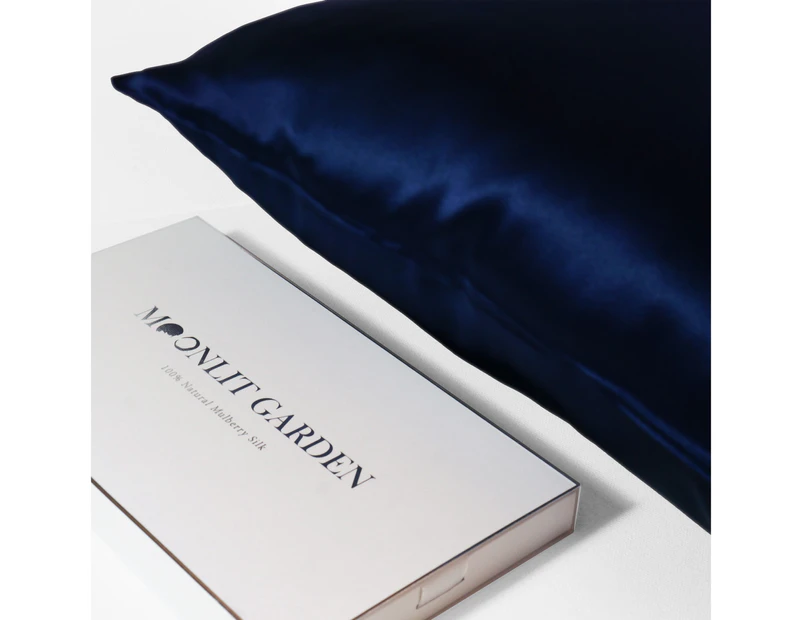 Moonlit Garden Both - Sided 100% Pure Luxe Mulberry Silk Pillowcase - Navy