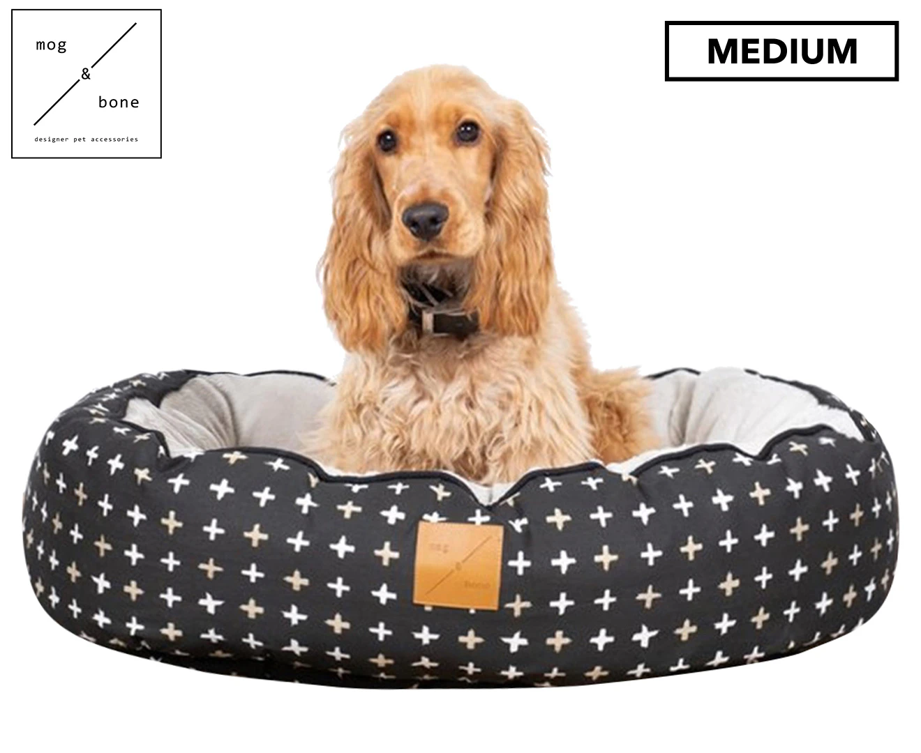 Mog & Bone 4 Seasons Reversible Circular Dog Bed Black Metallic Cross Medium