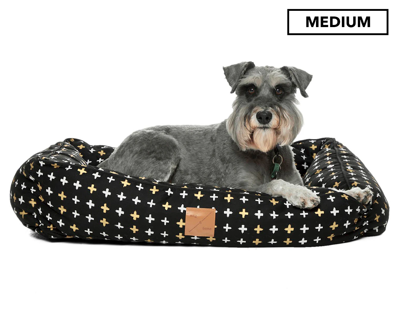 Mog & Bone Medium Bolster Dog Bed - Black/Metallic Cross