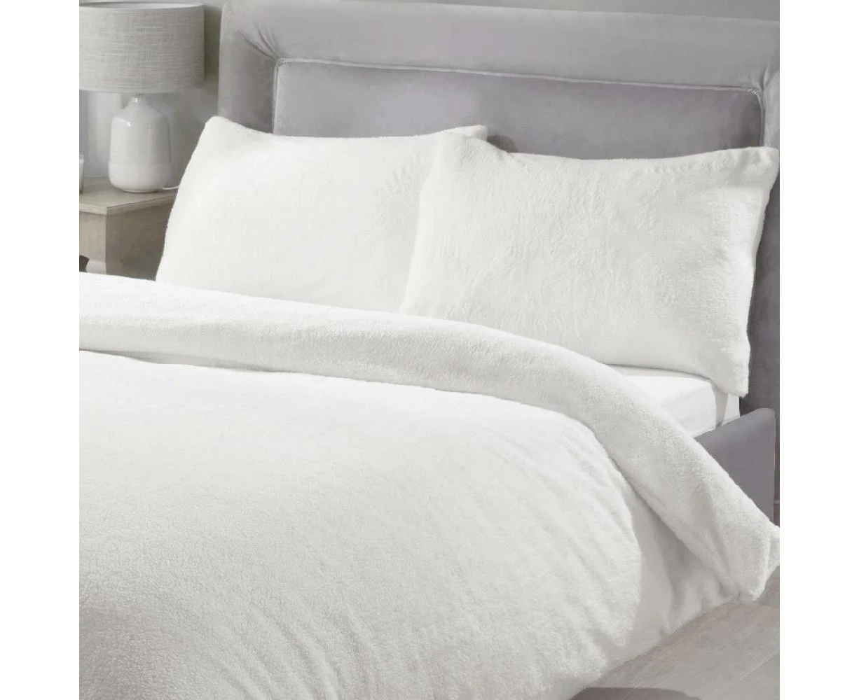 Teddy Fleece Soft Warm Quilt Doona Duvet Cover  Set White