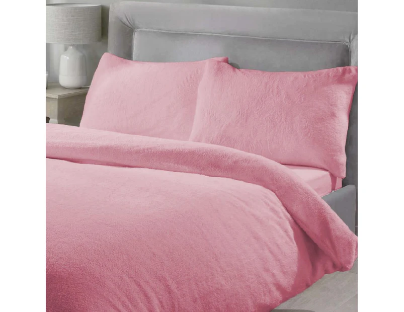 Teddy Fleece Soft Warm Quilt Doona Duvet Cover  Set Blush