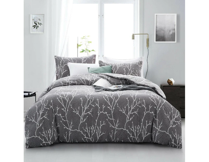 Grey Branches Design Cotton Quilt Doona Duvet Cover Set