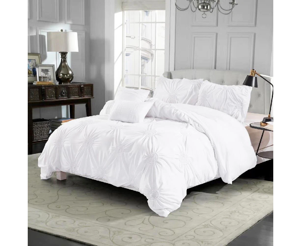 Snow Circle Ruched Large Diamond Pintuck Dyed Quilt/Doona Cover Set