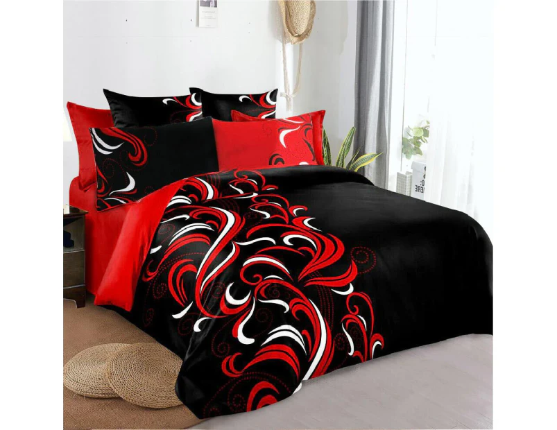Black Red Floral Soft Quilt/Doona Cover Set