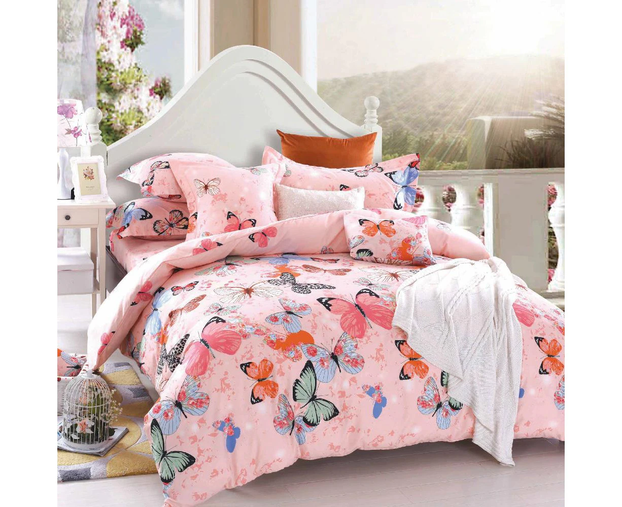 PINK BUTTERFLY Design Soft Quilt Doona Duvet Cover Set