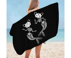 Cool Day of the Dead Mermaid Cat Skeletons Microfiber Beach Towel