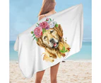 Flowery Labrador Dog Microfiber Beach Towel