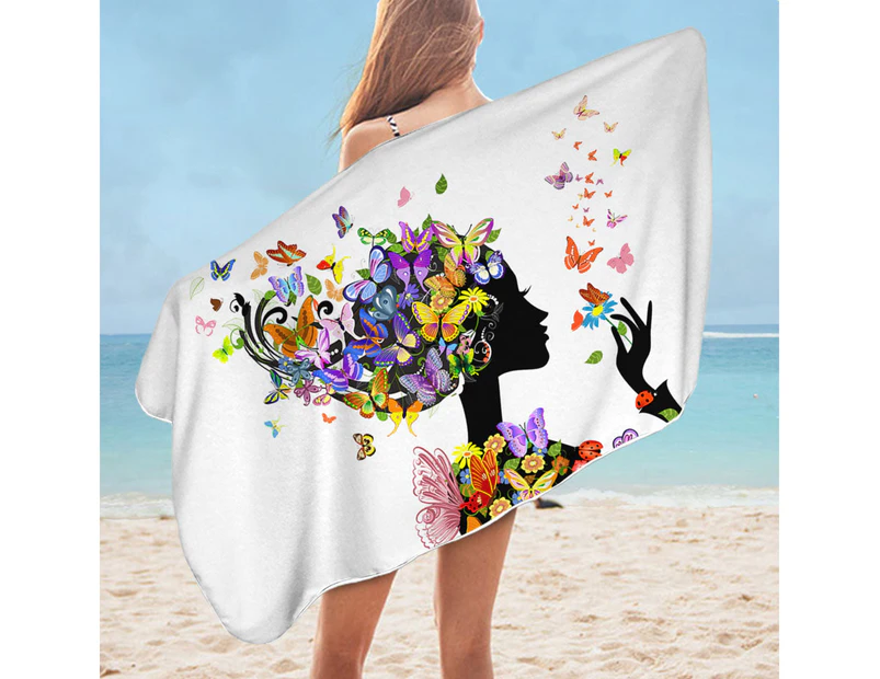 Cool Butterflies Girl Microfiber Beach Towel