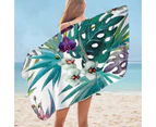 Tropical Leaves and Purple White Orchid Flowers Microfiber Beach Towel