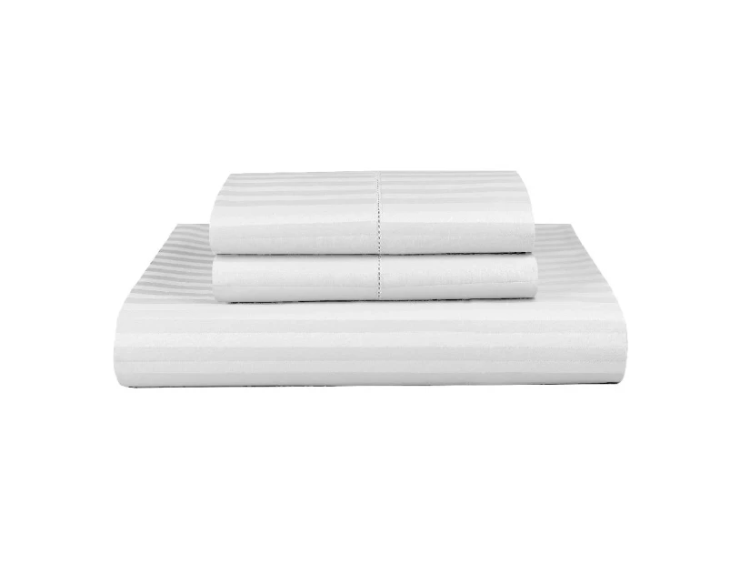 White 1000TC Microfibre 1cm Stripe Soft Quilt Doona Duvet Cover Set
