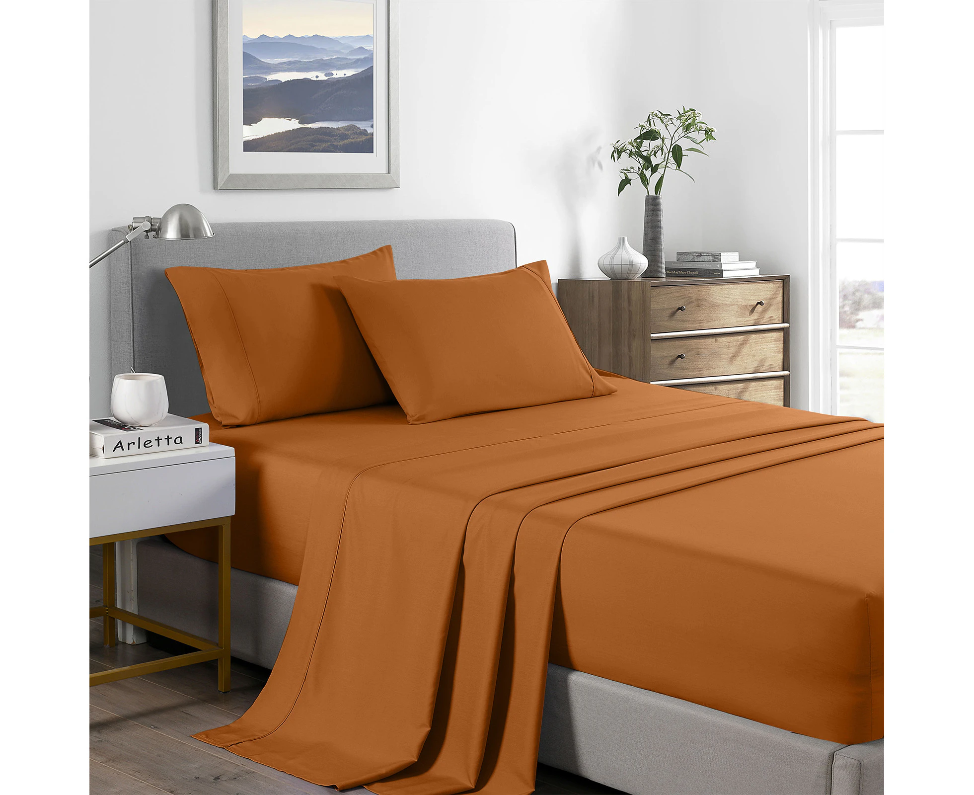 Royal Comfort 2000 Thread Count Bamboo Cooling Sheet Set Ultra Soft Bedding - Rust