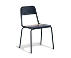 Sam Aurora Industrial Flat Dining Chair - Black Frame - Brown Timber Seat