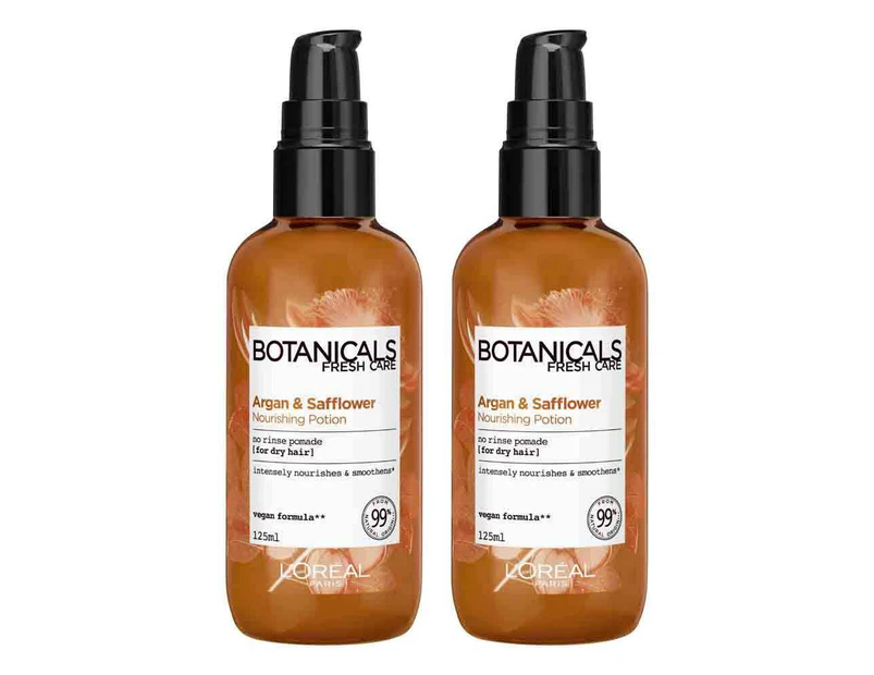 2x Loreal 125ml Botanicals Nourishing Potion Dry Hair Serum Argan & Safflower