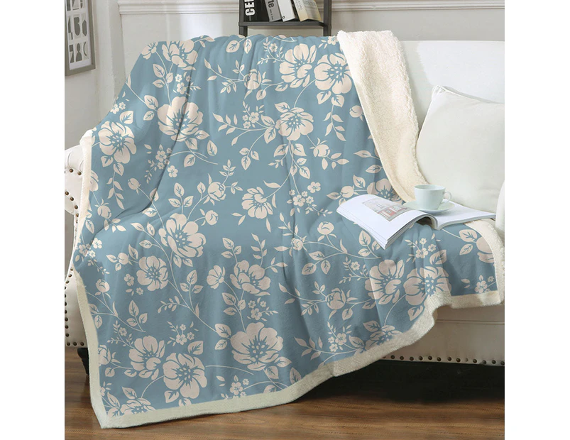 Classic Vintage Off White Floral over Blue Throw Blanket
