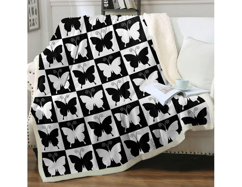 Black and White Checkered Butterflies Throw Blanket