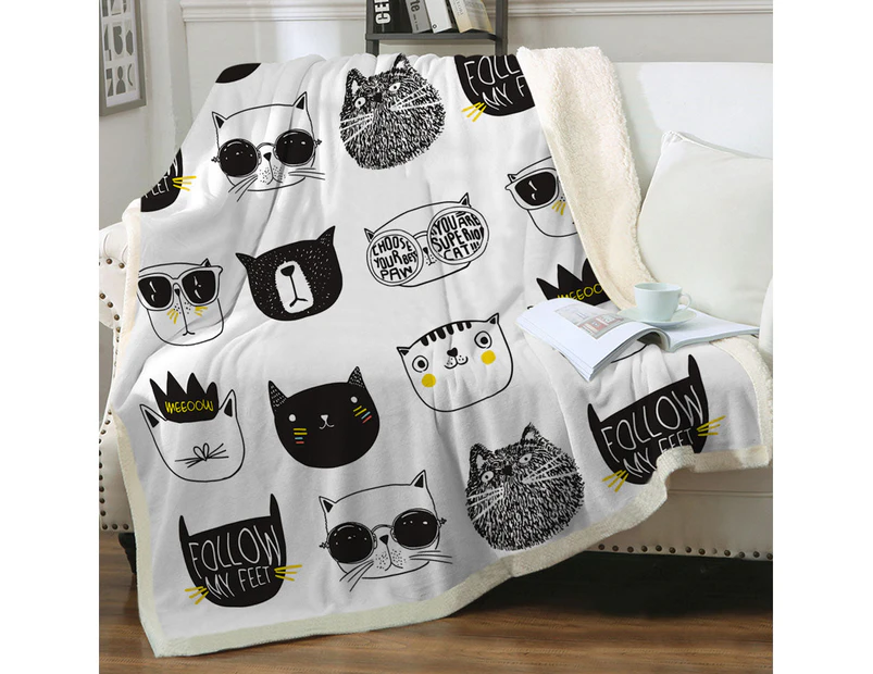 Cool Black and White Cat Faces Throw Blanket