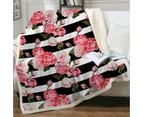 Black and White Stripes and Pinkish Roses Throw Blanket