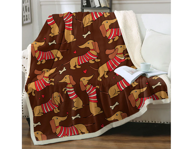 Cute Dachshund Wearing Red and White Stripes Throw Blanket
