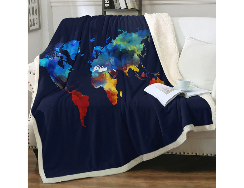Painted World Map Blue to Red Throw Blanket