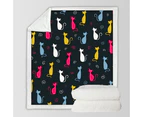 White Yellow Blue Pink Cats Throw Blanket